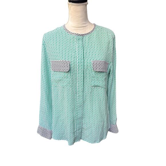 Equipment 100% Silk Green Black Geometric Print Long Sleeve Button Down - Large - Picture 2 of 9